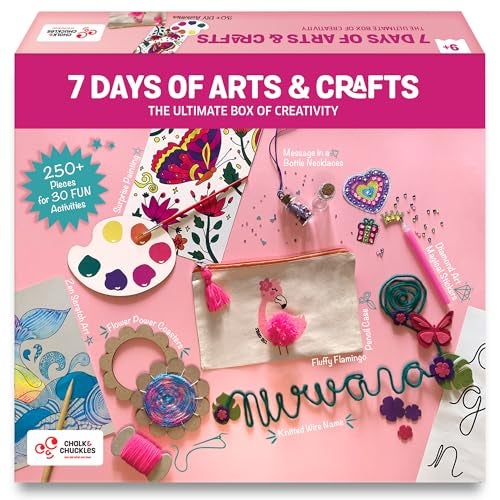 CHALK AND CHUCKLES Chalk & Chuckles 7 Days of Art & Craft Kit for Kids Age 9+, 30 DIY Creative Activities-Diamond Art Stickers, Painting, Scratch Art, Birthday Gifts for Boys & Girls, Teens, 10, 11, 12-15 Years - Image 1