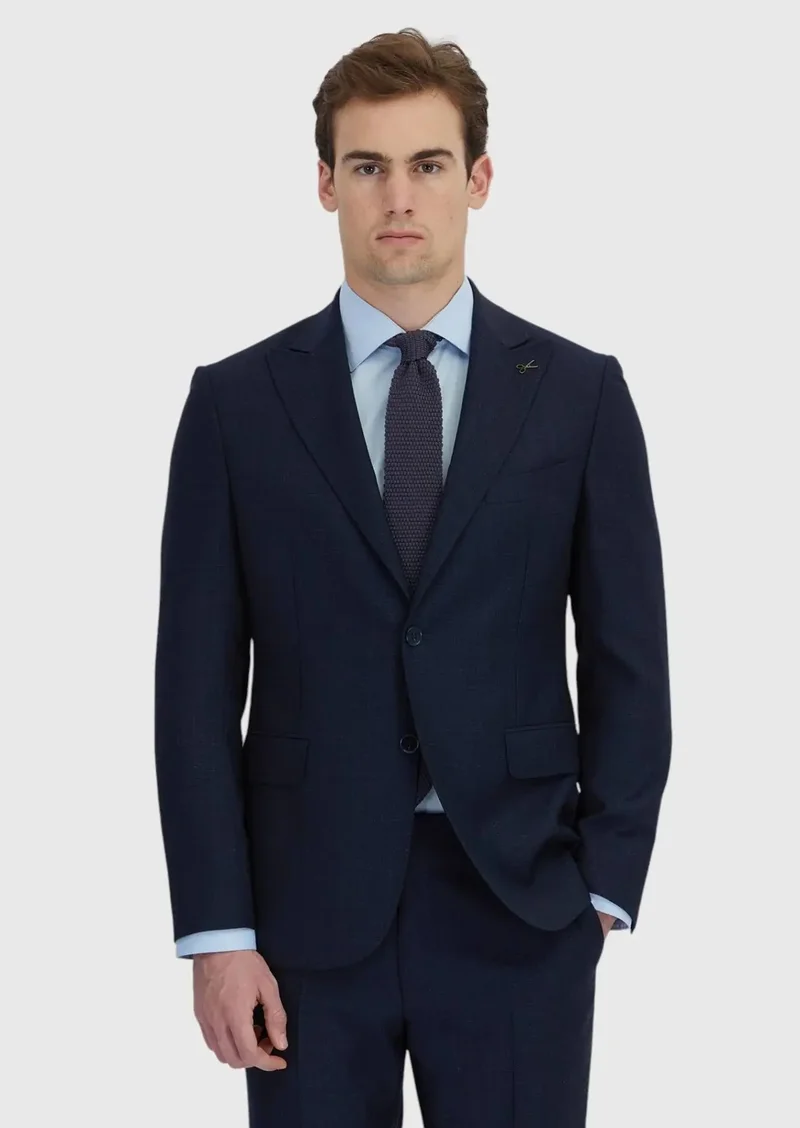 RAMSEY Navy Blue Patterned Zeroweight Slim Fit 100% Wool Suit