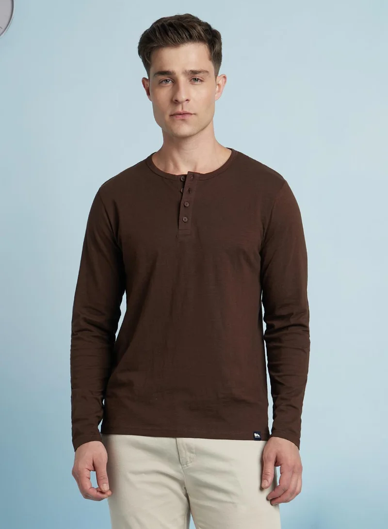 Dennis Lingo Men's Chcory Coffee 100% Cotton Solid Regular Fit T-Shirt