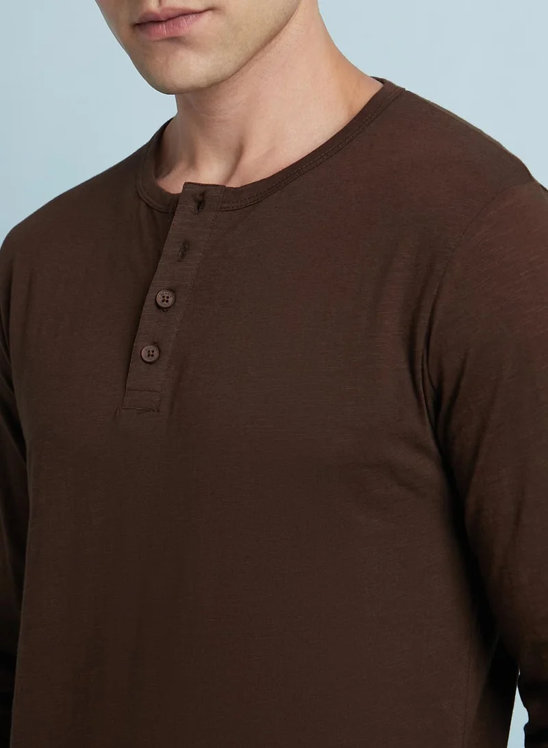Dennis Lingo Men's Chcory Coffee 100% Cotton Solid Regular Fit T-Shirt