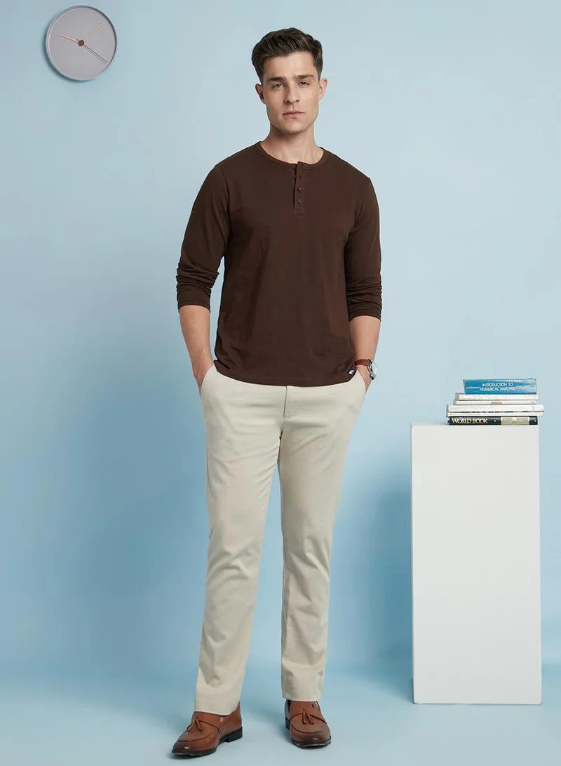 Dennis Lingo Men's Chcory Coffee 100% Cotton Solid Regular Fit T-Shirt