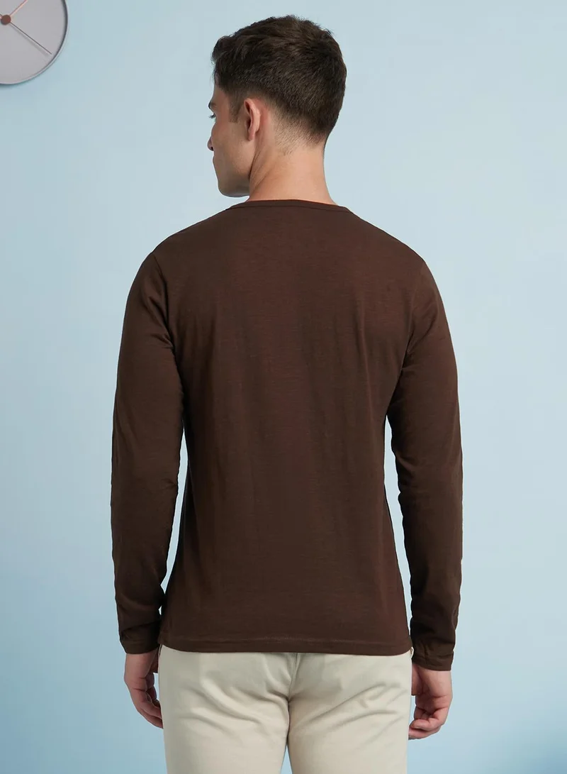 Dennis Lingo Men's Chcory Coffee 100% Cotton Solid Regular Fit T-Shirt