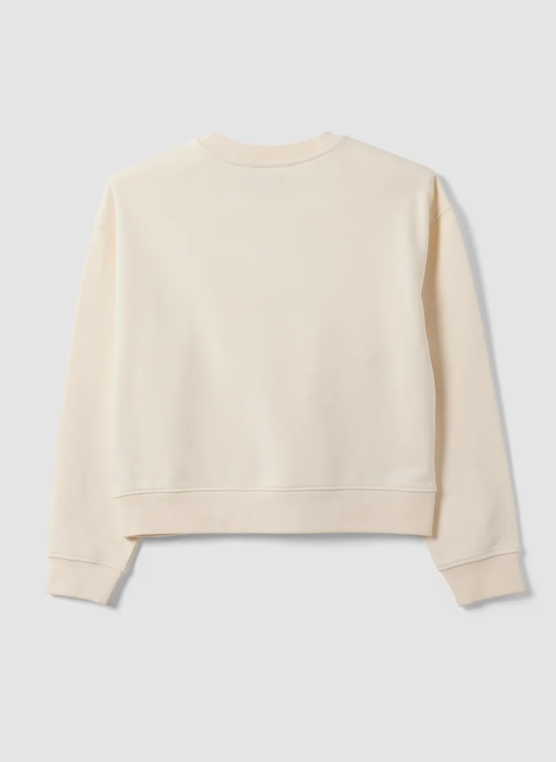 Ovs  OVS White Cotton-Blend Crew-Neck Sweatshirt, Regular Fit for Women | Best Price UAE