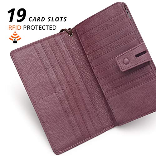 Bveyzi Women's Big Fat Rfid Leather Wristlet Wallet Organizer Large Phone Checkbook Holder with Zipper Pocket (Purple) - Image 3