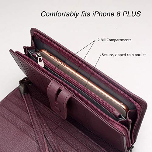 Bveyzi Women's Big Fat Rfid Leather Wristlet Wallet Organizer Large Phone Checkbook Holder with Zipper Pocket (Purple) - Image 4