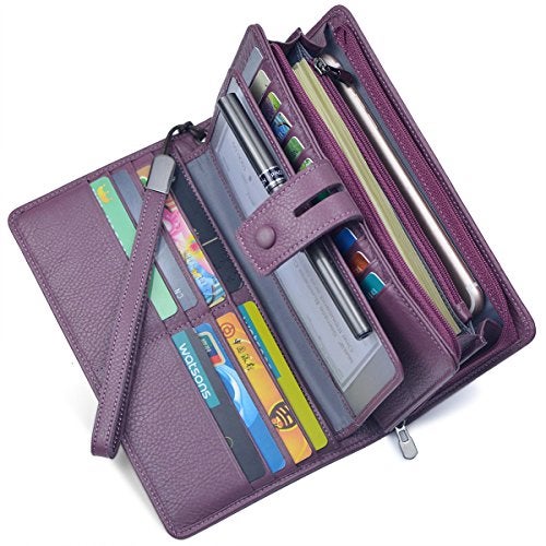 Bveyzi Women's Big Fat Rfid Leather Wristlet Wallet Organizer Large Phone Checkbook Holder with Zipper Pocket (Purple) - Image 2