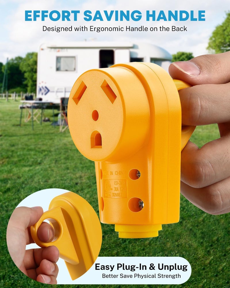 Kohree 30 Amp RV Plug Female, RV Receptacle Heavy Duty Replacement 125/250V, NEMA TT-30R Plug with Ergonomic Grip Handle for RV Camper Caravan Motorhome Van Trailer - Image 2
