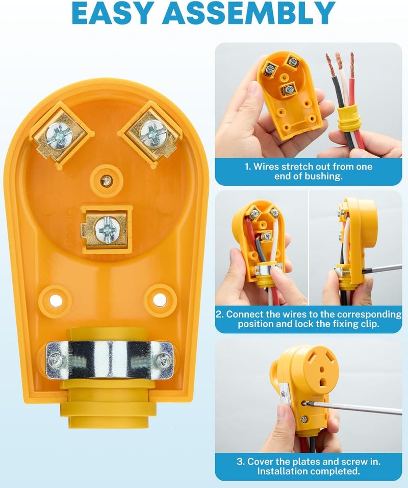 Kohree 30 Amp RV Plug Female, RV Receptacle Heavy Duty Replacement 125/250V, NEMA TT-30R Plug with Ergonomic Grip Handle for RV Camper Caravan Motorhome Van Trailer - Image 3