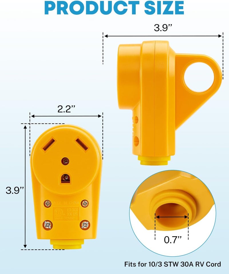 Kohree 30 Amp RV Plug Female, RV Receptacle Heavy Duty Replacement 125/250V, NEMA TT-30R Plug with Ergonomic Grip Handle for RV Camper Caravan Motorhome Van Trailer - Image 4