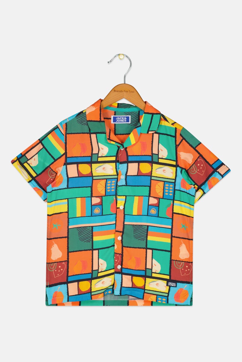 JACK & JONES Kids Boy Graphic Print Short Sleeve Casual Shirt, Multicolor - Image 1