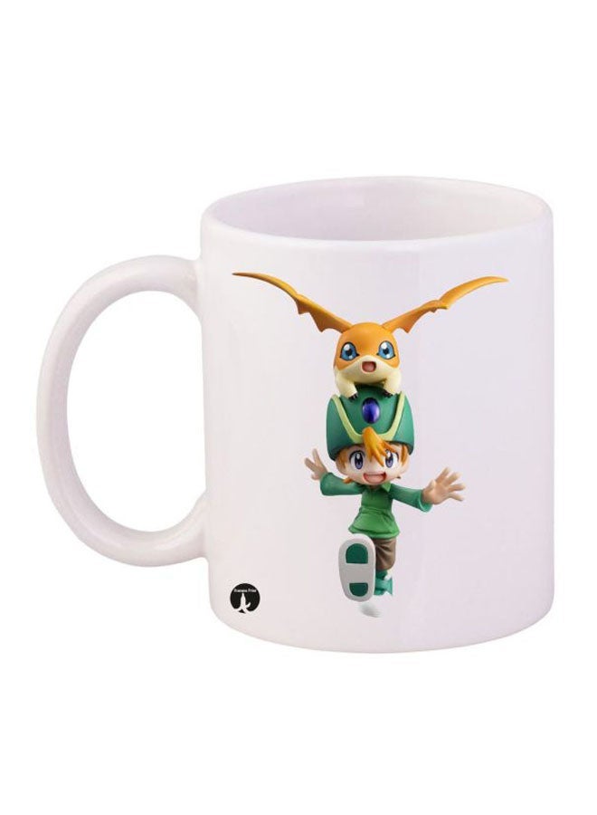 RYN Digimon Printed Mug White/Green/Yellow 12ounce