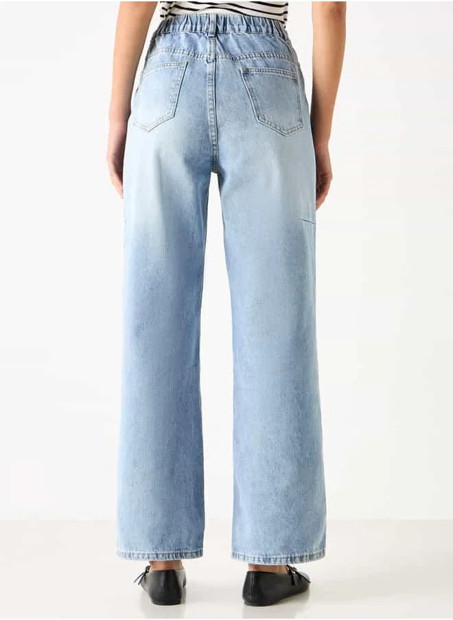 2Xtremz 2Xtremz Mid-Rise Wide Leg Jeans with Button Closure