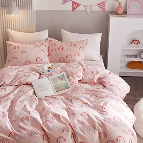 Ivellow Queen Duvet Cover Set 100% Cotton Rainbow Pink Kids Duvet Cover for Girls Cute Kawaii Bedding Set 3 Pcs Ultra Soft Breathable Toddler Teen Duvet Cover Patterned Cartoon Comforter Cover Bed Set - Image 4