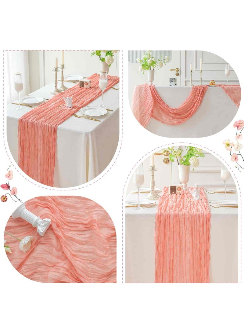 Aideli Wrinkled Gauze Table Runner 90×400cm, Soft Sheer Cheesecloth for Wedding Bridal Shower Birthday Baby Shower Centerpiece Table Decor – Coral Peach - Image 2