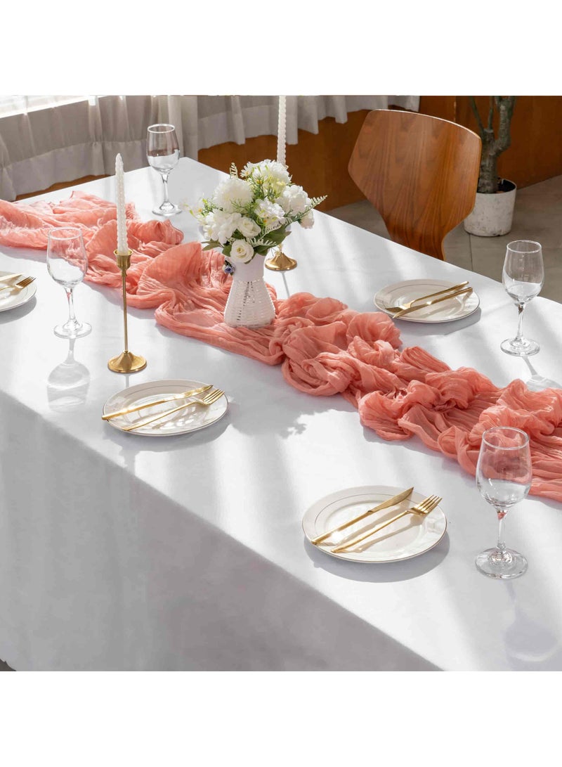 Aideli Wrinkled Gauze Table Runner 90×400cm, Soft Sheer Cheesecloth for Wedding Bridal Shower Birthday Baby Shower Centerpiece Table Decor – Coral Peach - Image 4