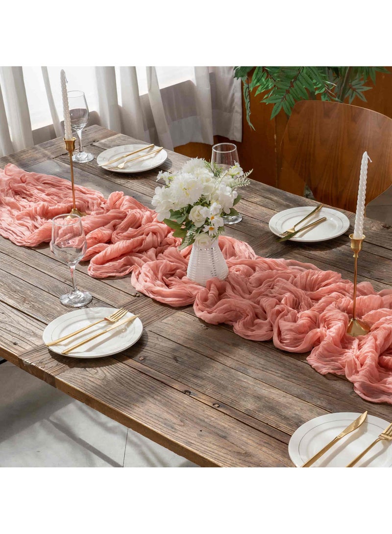 Aideli Wrinkled Gauze Table Runner 90×400cm, Soft Sheer Cheesecloth for Wedding Bridal Shower Birthday Baby Shower Centerpiece Table Decor – Coral Peach - Image 5