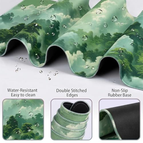 WFCYGL Green Cloud Mouse Pad and Keyboard Wrist Rest 4PCS Extended Forest Mountain Aesthetic Large Desk Mat Pad Set Memory Foam NonSlip Cute Ergonomic Gaming Mouse Pad Wrist Support for Computer Home Office - Image 3