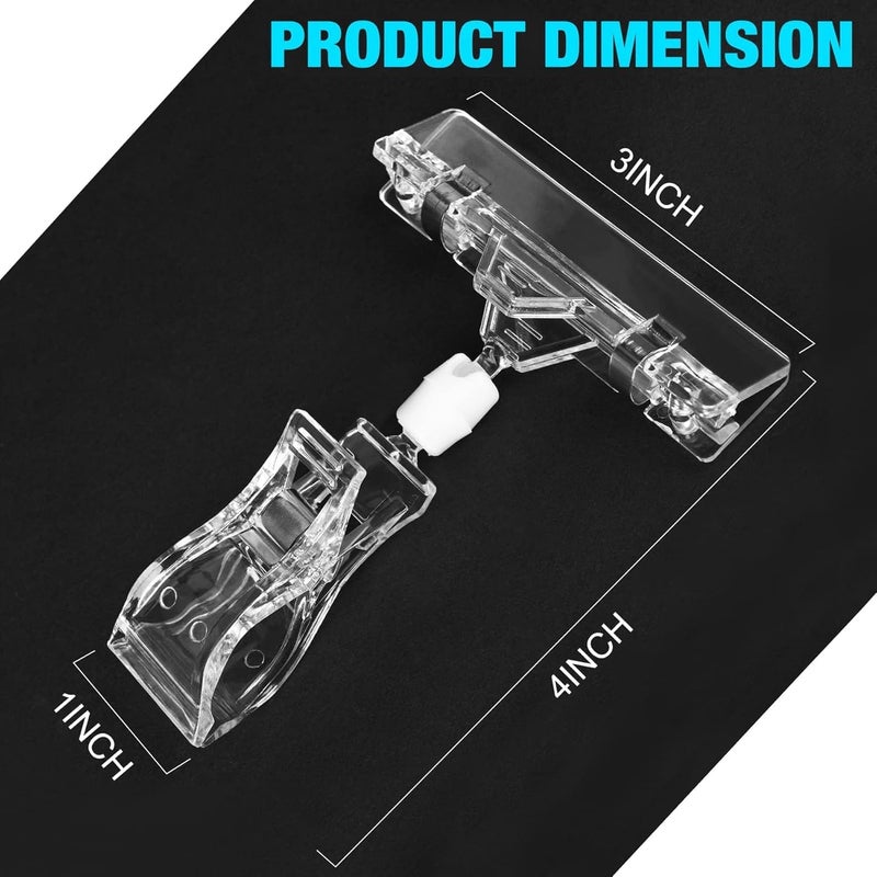 Inchoco Clear Sign Clips Merchandise Display 12 Pack Plastic Label Pop Clips on Sign Holder Shelf Double Sided Swivel Price Tag Holders on Clothing Rack Rotatable Menu Clamps for Sale Retail Display - Image 2