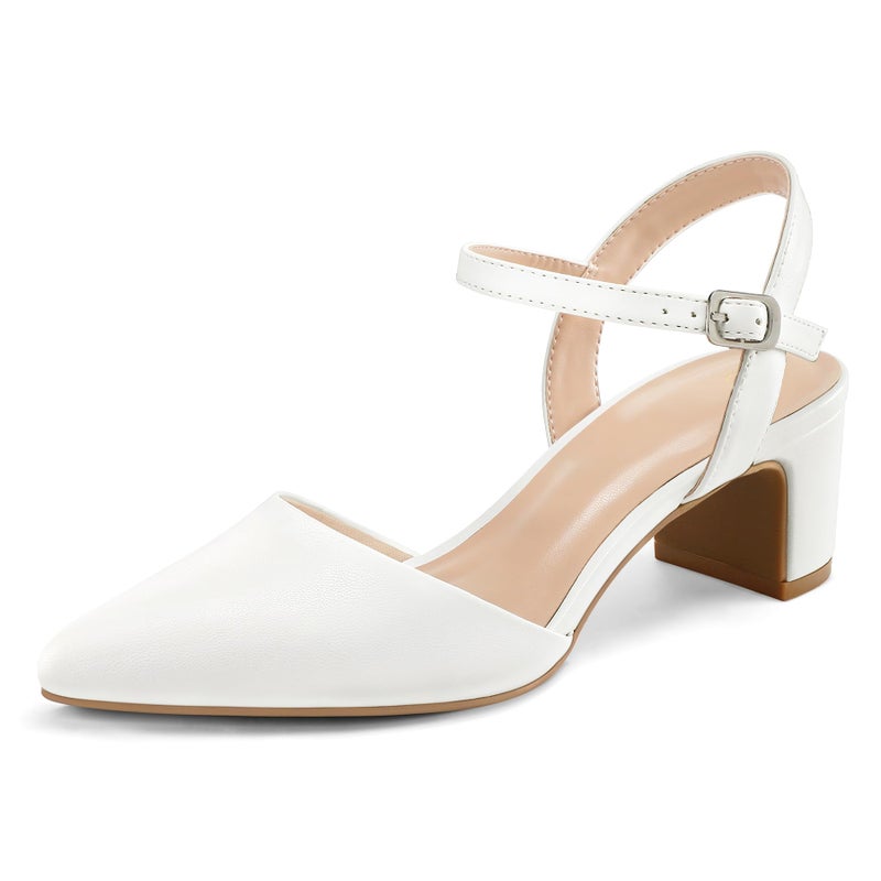 mysoft Women's Pumps 2 Inch Chunky Block Heel Pointed Toe Ankle Strap Slingback Wedding Party Dress Shoes - Image 1