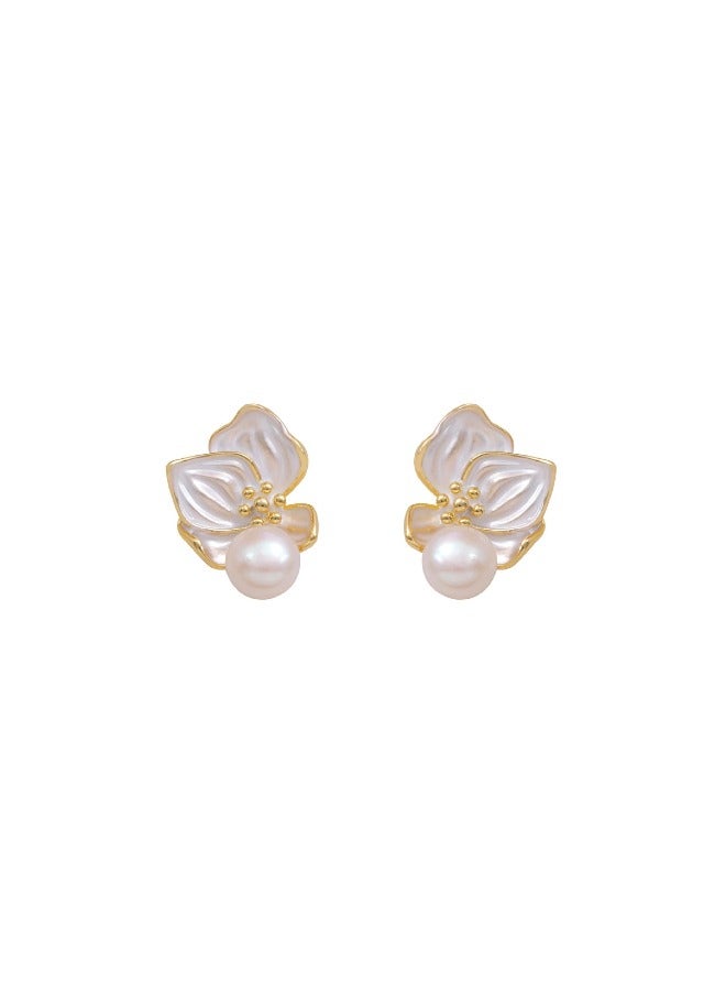 Freshwater Pearlescent Sheen Earrings Enamel Oil Drop Coating Flower Petal Earrings 925 Silver Needle  - Image 3