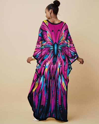 Bsubseach Kaftan Dresses for Women Floral Print Caftans Bathing Suit Cover Ups Plus Size Long Beach Coverup Dress Rose Red - Image 5