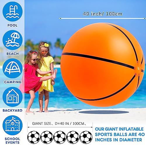 Lewtemi Giant Inflatable Sports Balls Large Inflatable Beach Ball Baseballs Soccer Rainbow Basketball Football for Sport Birthday Party Favor3 PcsSoccer Baseball Basketball40 Inch - Image 5