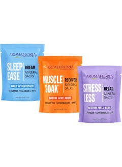 Aromafloria Bath Mineral Salts Travel Size  Stress Less Muscle Soak Sleep Ease  4 oz Assortment 3 Pack