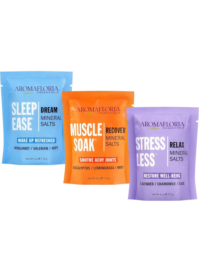 Aromafloria - Aromafloria Bath Mineral Salts Travel Size  Stress Less Muscle Soak Sleep Ease  4 oz Assortment 3 Pack - Image 1