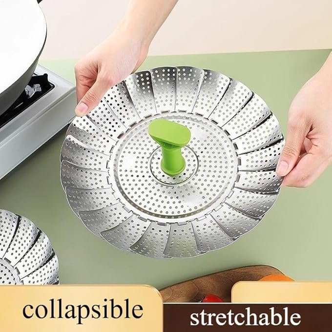 سلة طهي خضراوات بالبخار قابلة للطي من الفولاذ المقاوم للصدأ، 28 سم، (طول) - Image 5