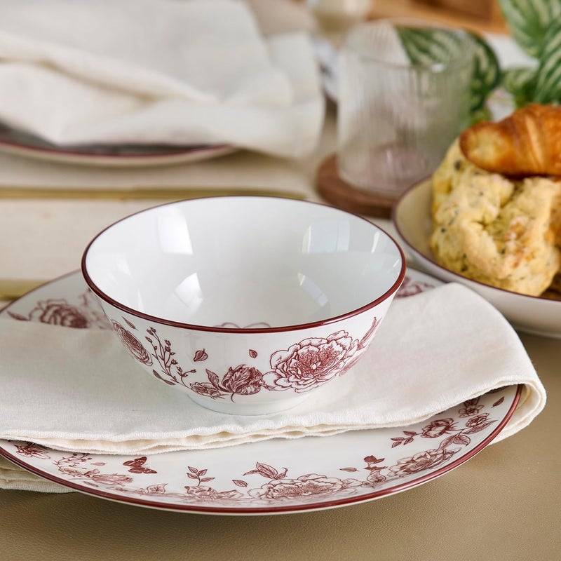 Stone Lain طقم أدوات المائدة من ستون لين إسمى 12 قطعة من الأطباق والأوعية الخزفية لطاولة 4 آمن في الميكروويف وغسالة الصحون باللون الأحمر - Image 5