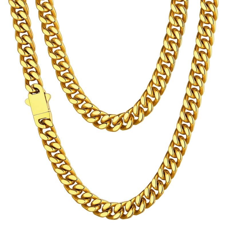 ChainsHouse Mens Gold Plated Cuban Link Chain, Miami Cuban Chain Necklace for Men, 7mm Wide Hip Hop Mens Jewelry, 20" - Image 1