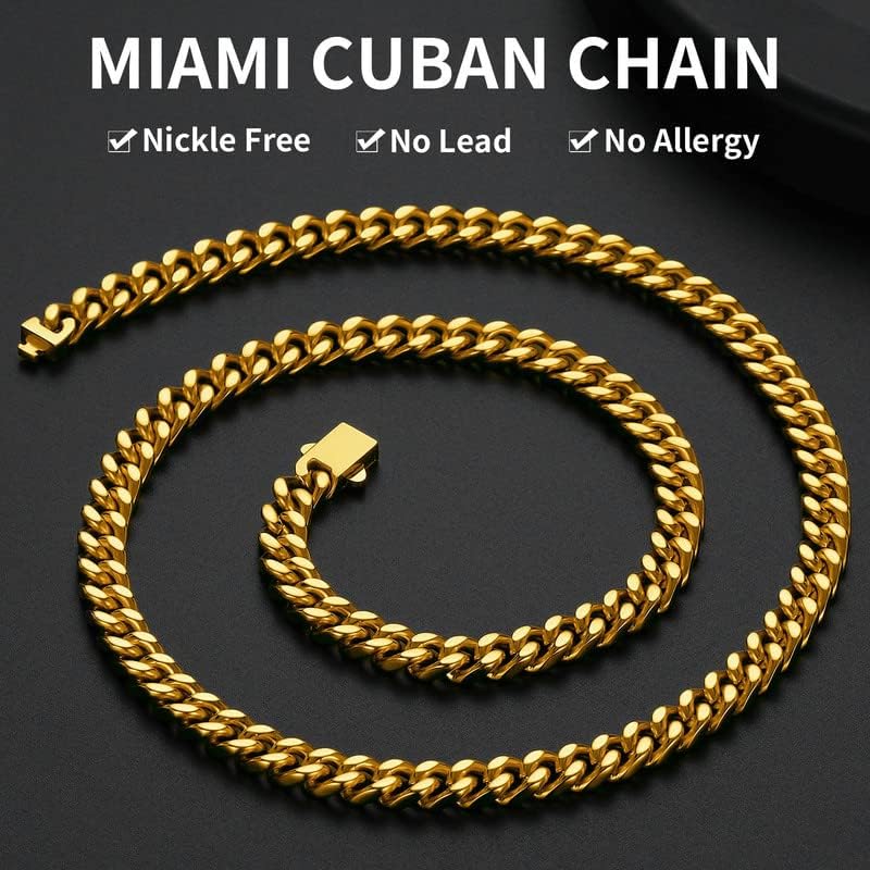 ChainsHouse Mens Gold Plated Cuban Link Chain, Miami Cuban Chain Necklace for Men, 7mm Wide Hip Hop Mens Jewelry, 20" - Image 2
