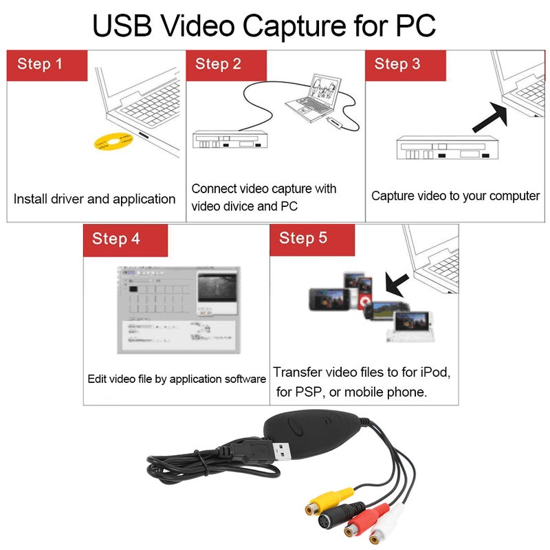 ezcap172 مقبض فيديو USB 2.0 محول ومسجل فيديو عالي الدقة يحول الفيديو والصوت التناظري إلى تنسيق رقمي لنظام ويندوز 7 8 10 - Image 3