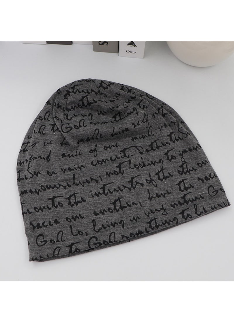 Unisex Slouchy Beanie Cap Hip-Hop Hooded Snowboard Hats Thin Summer Hat with Letter Printed (Dark Gray)  - Image 3