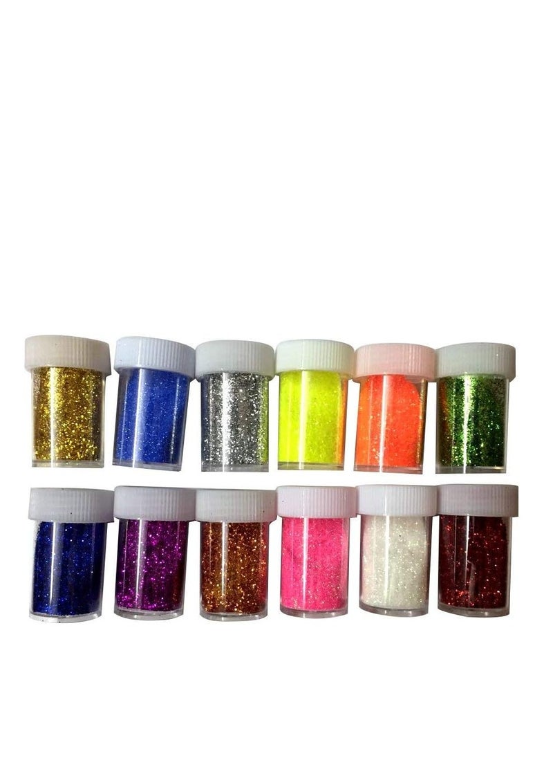 Sadaf Glitter Powder in 12 Tubes-Craft DIY Fine Glitter Powder (Random Color, 6 Regular Color and 6 neon Colors)  - Image 1