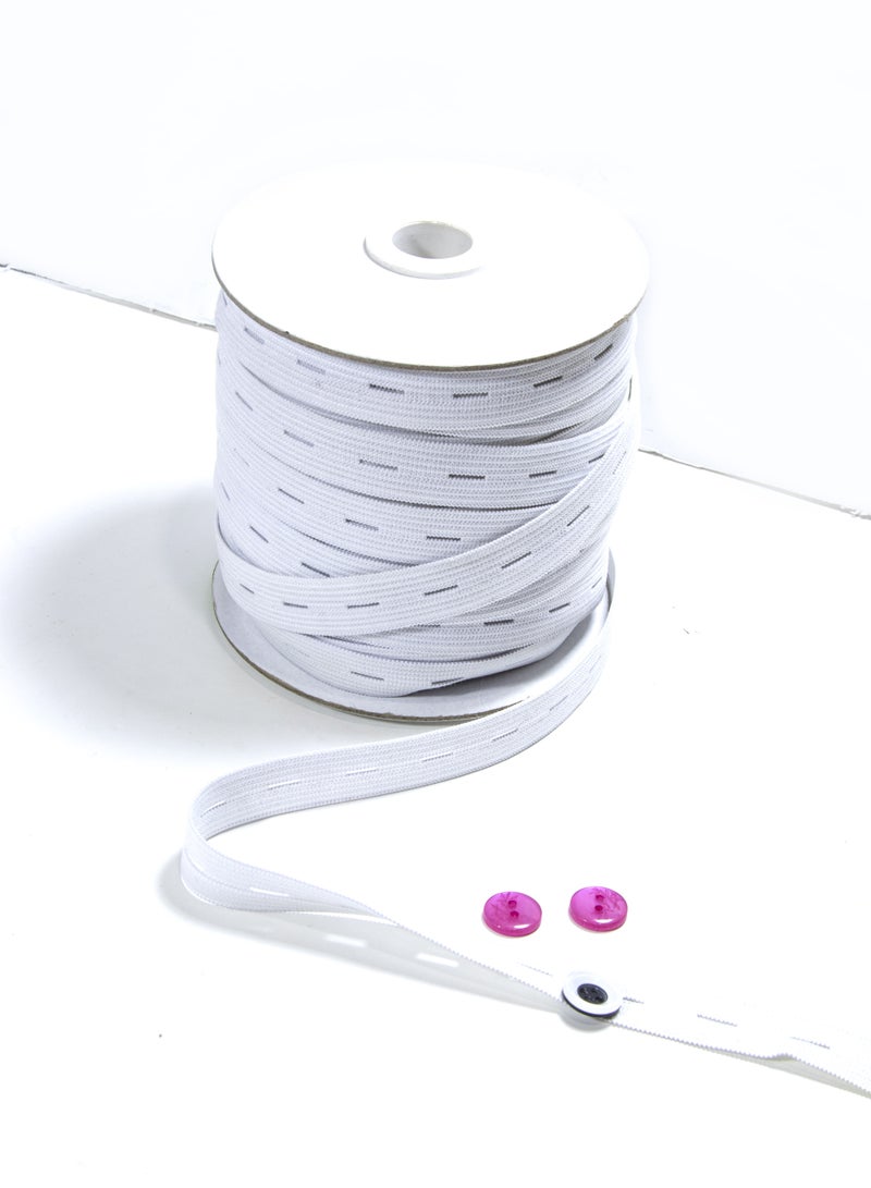 36 Yards Elastic Band with Buttonholes – 15mm Wide White Stretch Fabric for Waistbands, Clothing, and Masks