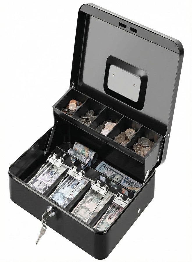 KYODOLED صندوق نقود قابل للقفل من KYODOLED، صندوق نقود مع صينية نقود، صندوق أمان بقفل ومفتاح، منظم لتوفير المال، 11.81 طول × 9.45 عرض × 3.54 ارتفاع بوصة، أسود كبير جدًا - Image 1