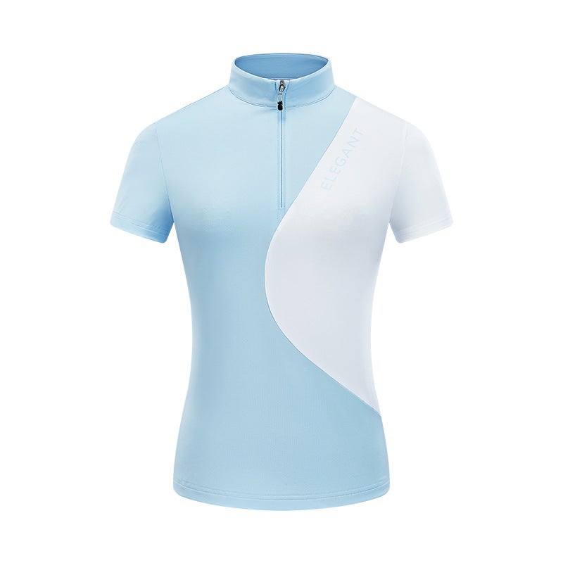 Generic GOLF Short-sleeved Womens T-shirt Spring and Summer New Breathable High Neck Slim-fit Top GOLF Ball Clothes Fashion Womens Clothing Sky Blue - Image 1