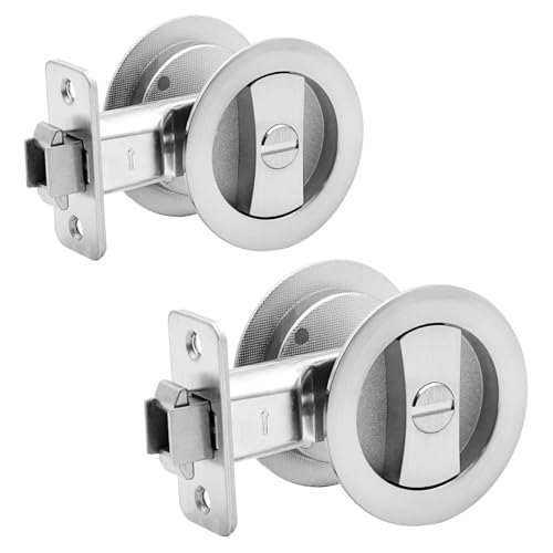 Dontay 2 Pack Pocket Door Privacy Lock Flush Handles 238 Backset BedBath Latch Recessed Knob Hardware for 1 38 to 2 316 Thickness Door Excluding Edge Pull Brushed Nickel Round - Image 1