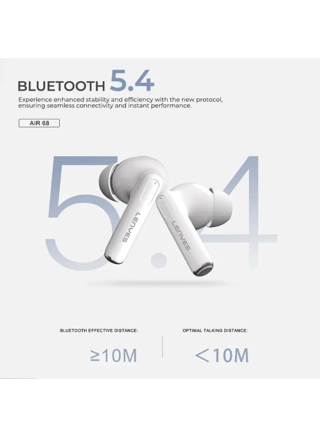 لينيس Wireless Earbuds Lenyes, With HNC, Type-C, Air 68 - White - Image 3