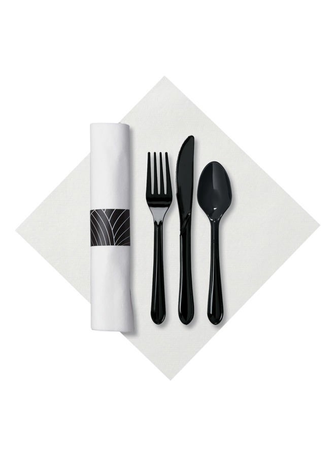 Hoffmaster 119990 Linen-Like CaterWrap Pre-rolled Dinner Napkin and Heavyweight Cutlery, Mystic, White/Black (Case of 200) - Image 1