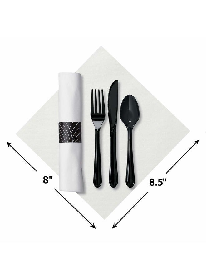 Hoffmaster 119990 Linen-Like CaterWrap Pre-rolled Dinner Napkin and Heavyweight Cutlery, Mystic, White/Black (Case of 200) - Image 2