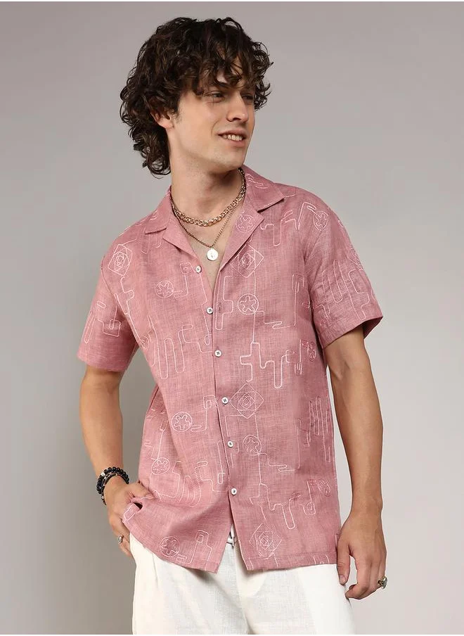 كامبوس سوترا Embroidery Pattern Regular Shirt with Buttons by Styli