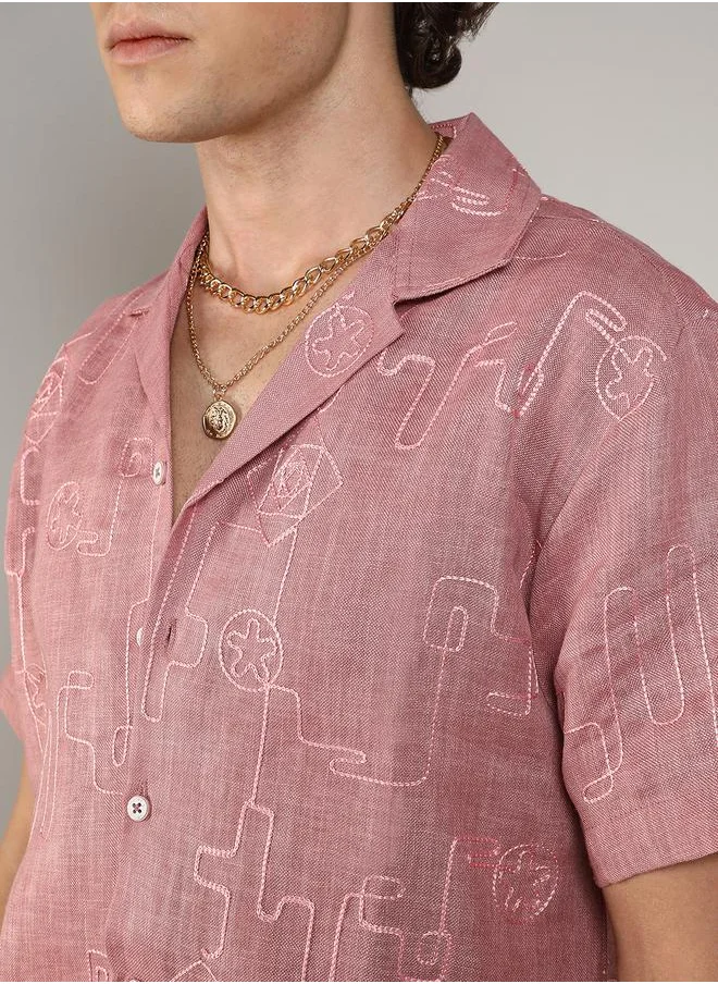 كامبوس سوترا Embroidery Pattern Regular Shirt with Buttons by Styli