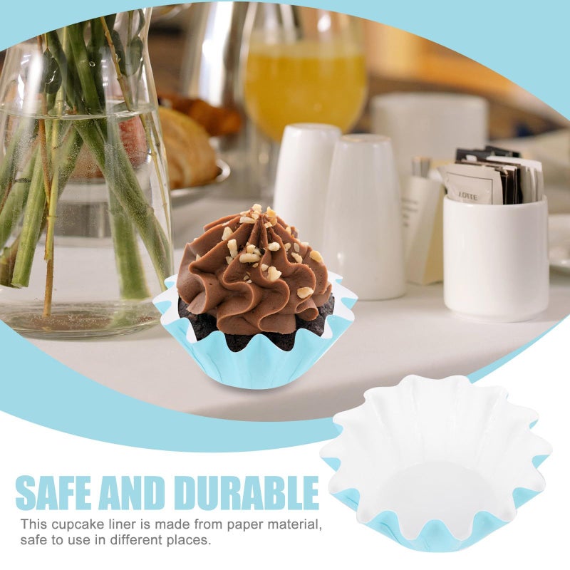 Blue Baking Cups Cupcake Paper Liners Wave Edge 100pcs Greaseproof - Image 4