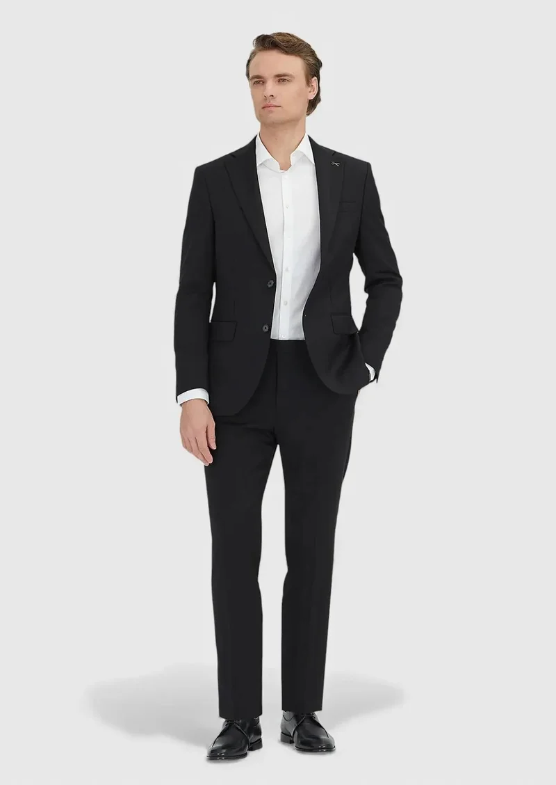 RAMSEY Black Plain Modern Fit 100% Wool Suit