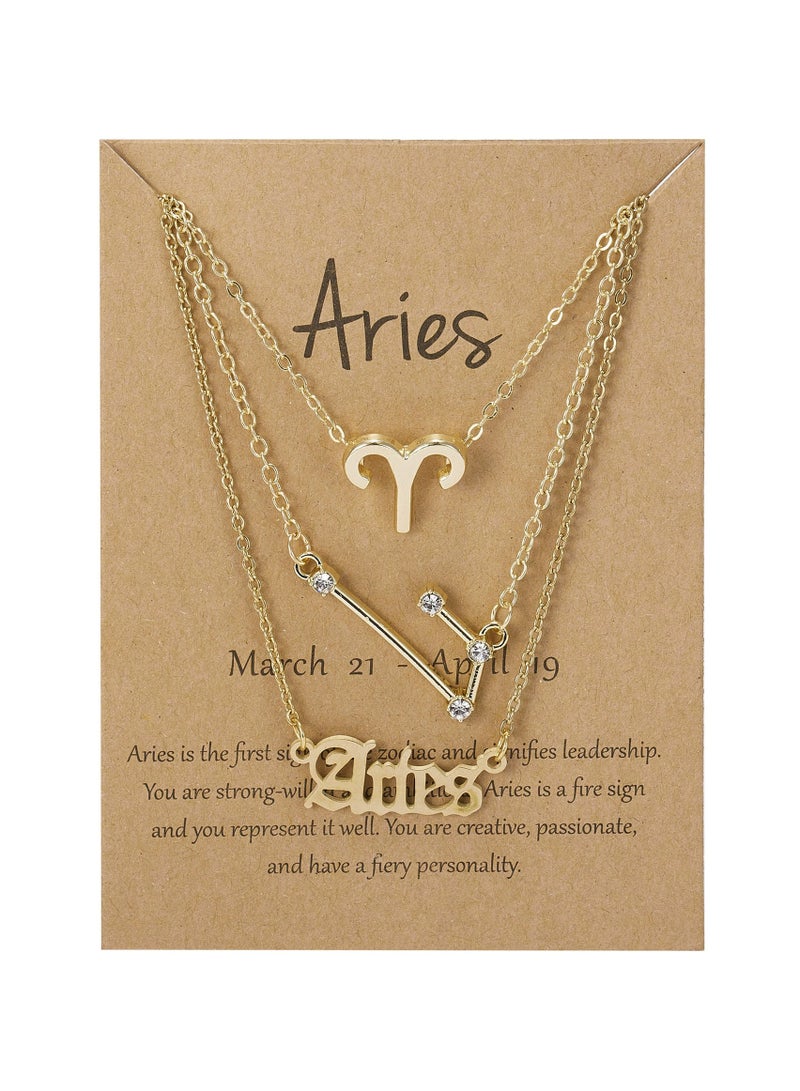 Goolsky Bestseller 3-Layer Zodiac Necklace Set – Vintage Celestial Charms & Gothic Letters, Horoscope Jewelry for Women - Image 2