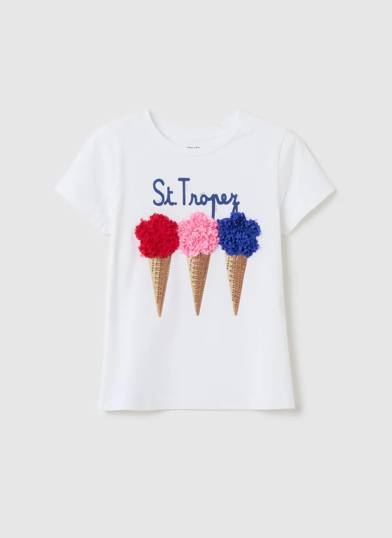 او في اس ''St. Tropez'' T-Shirt With Ice Cream Print And Appliqués