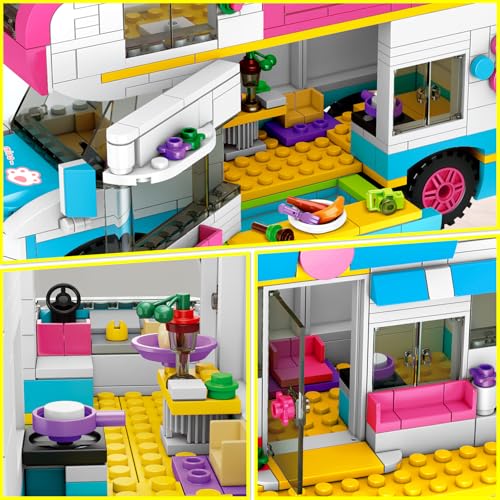 HOGOKIDS 3-in-1 Girls Camper Van Building Set - 494PCS Summer Beach Camping Building Blocks Sets | Food Truck Toys with Slide and Stickers | Easter Gifts for Girls Boys Age 6 7 8 9 10 11 12+ - Image 3