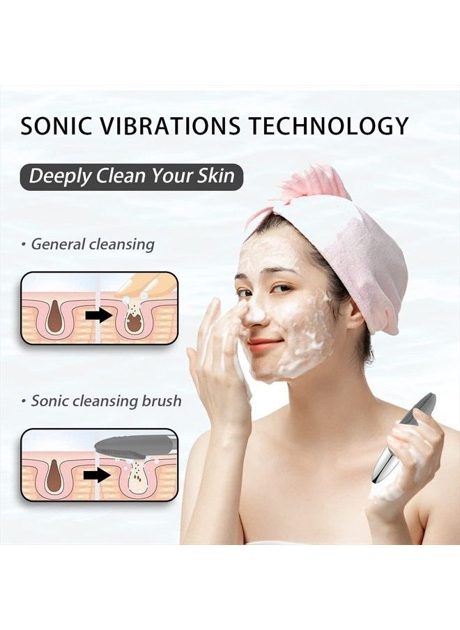 Uimoky - Facial Cleansing Brush, 3-in-1 Electric Silicone Face Scrubber, Vibrating Massager, IPX7 Waterproof, USB Rechargeble Face Scrubber Brush for Deep Cleanning, Blackhead Remover, Exfoliating (Gray) - Image 1